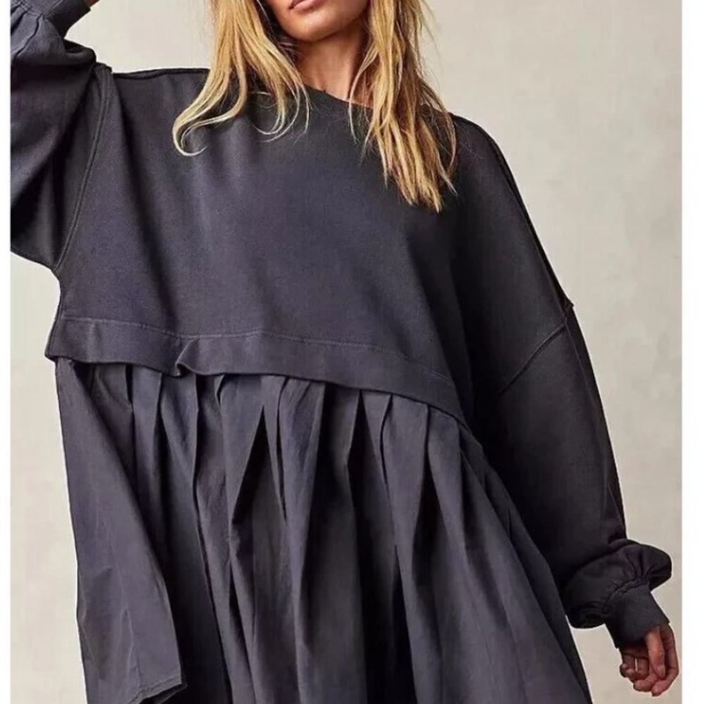 Free People Eleanor Gray Layered Sweatshirt tunic